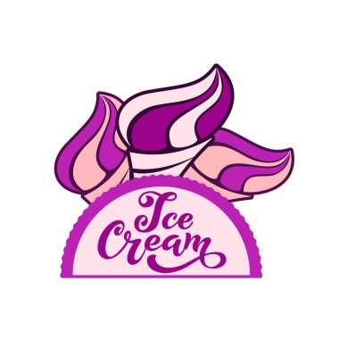 Dondurma el yazısı yazıtlar. Dondurma, etiket, Etiketler ve rozetleri için logo. Bir kafe veya bir pastane dondurma. Vektör çizim.