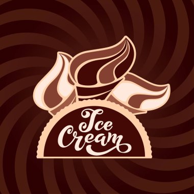 Dondurma el yazısı yazıtlar. Dondurma, etiket, Etiketler ve rozetleri için logo. Bir kafe veya bir pastane dondurma. Vektör çizim.