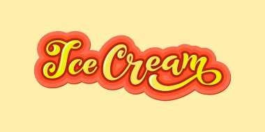 Dondurma el yazısı yazıtlar. Dondurma, etiket, Etiketler ve rozetleri için logo. Bir kafe veya bir pastane dondurma. Vektör çizim.