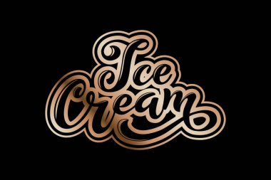 Dondurma el yazısı yazıtlar. Dondurma, etiket, Etiketler ve rozetleri için logo. Bir kafe veya bir pastane dondurma. Vektör çizim.