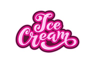 Dondurma el yazısı yazıtlar. Dondurma, etiket, Etiketler ve rozetleri için logo. Bir kafe veya bir pastane dondurma. Vektör çizim.