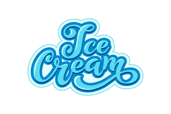 Ice Cream handwritten inscriptions. Logo for ice cream, labels, stickers and badges. Ice cream for a cafe or a pastry shop. Vector illustration.