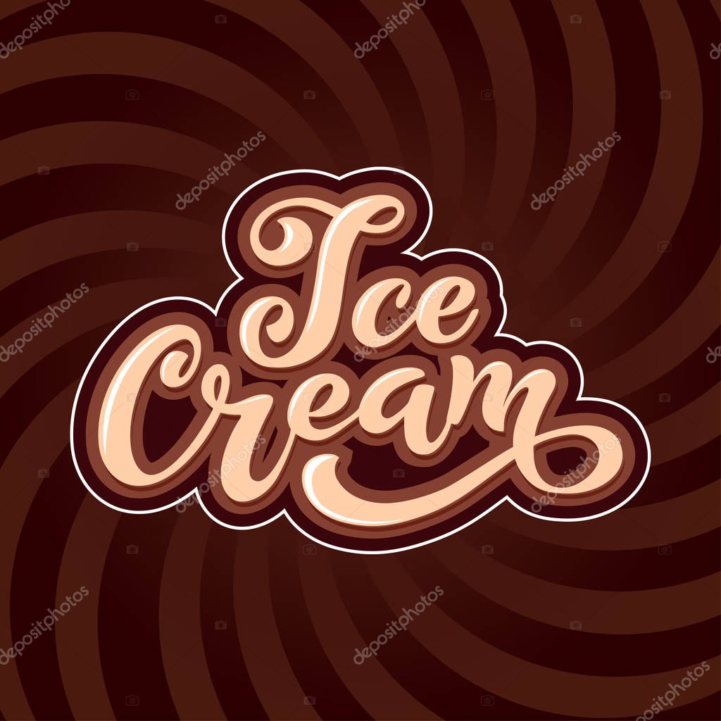 Ice Cream handwritten inscriptions. Logo for ice cream, labels, stickers and badges. Ice cream for a cafe or a pastry shop. Vector illustration.