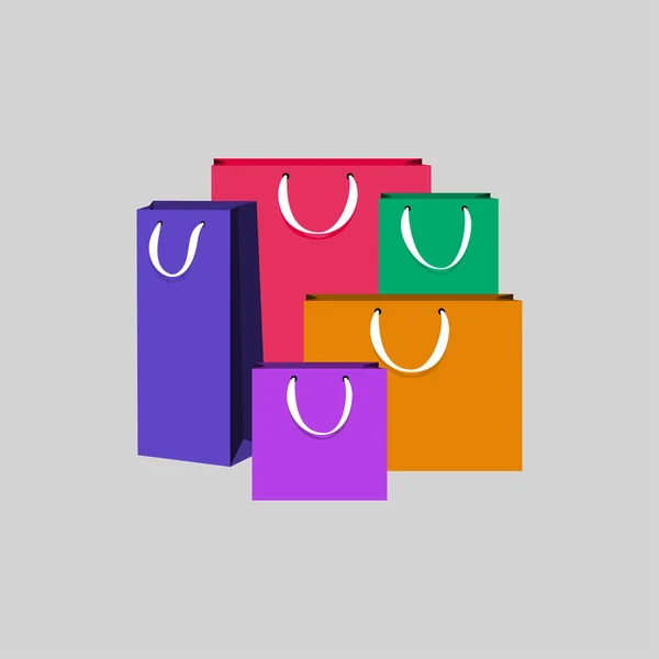Einkaufstaschen Papier Set Vorhanden Platz Für Logoeinfügung Branding Attrappen Vektorillustration — Stockvektor