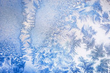 Kış buz dondurulmuş pencere izi. Doku, metin eklemek için arka plan. Yeni yıl tema. Kış. Soğuk.