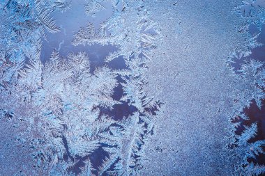 Kış buz dondurulmuş pencere izi. Doku, metin eklemek için arka plan. Yeni yıl tema. Kış. Soğuk.