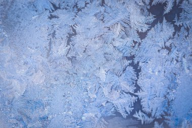 Kış buz dondurulmuş pencere izi. Doku, metin eklemek için arka plan. Yeni yıl tema. Kış. Soğuk.