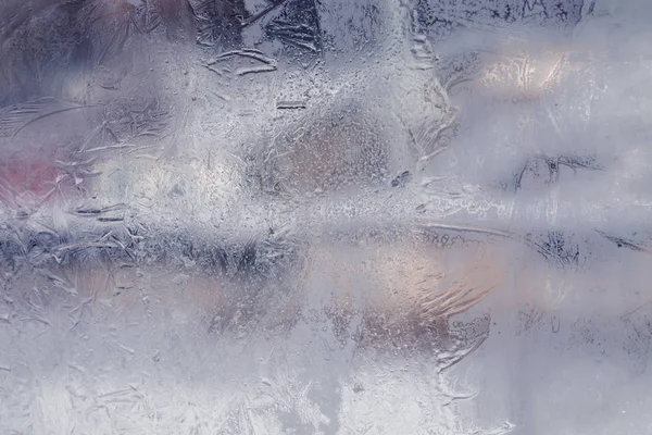 Wintereis Auf Dem Gefrorenen Fenster Textur Hintergrund Zum Einfügen Von — Stockfoto