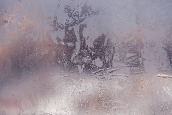 Wintereis Auf Dem Gefrorenen Fenster Textur Hintergrund Zum Einfügen Von — Stockfoto