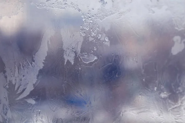 Wintereis Auf Dem Gefrorenen Fenster Textur Hintergrund Zum Einfügen Von — Stockfoto