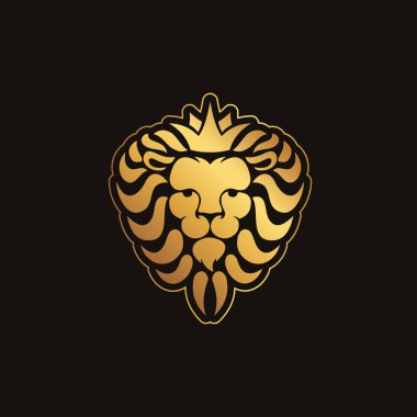 Aslan logosunu görmeniz gerekir. Aslan baş tacı - vektör çizim, amblem tasarımı olan. Evrensel şirket sembolü. Hanedan sigorta primi logo simge işareti.