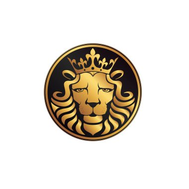Aslan logosunu görmeniz gerekir. Aslan baş tacı - vektör çizim, amblem tasarımı olan. Evrensel şirket sembolü. Hanedan sigorta primi logo simge işareti.
