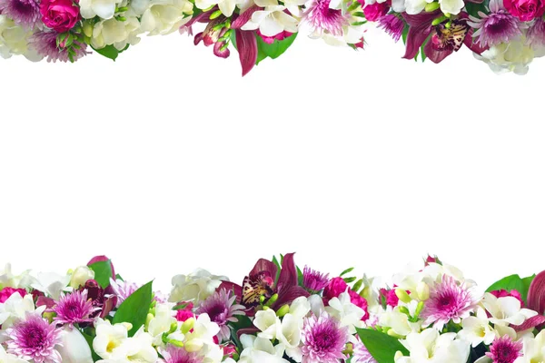 Hintergrund Mit Einem Blumenstrauß Platz Text Einzufügen Blumen Freesia Rosen — Stockfoto