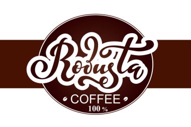 Robusta kahve logosunu görmeniz gerekir. El yazısıyla yazılan yazı vektör çizim.