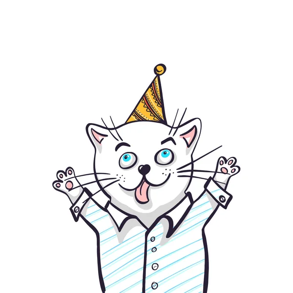 Kawaii Gato Alegre Con Una Camisa Una Gorra Con Las — Archivo Imágenes Vectoriales