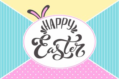 Mutlu Paskalya el yazısıyla yazılmış yazı tipografi. Logolar ve amblemler için davet, kart. Vektör çizim.