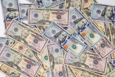 Dolarlarına arka plan. Amerikan Doları nakit para. Yüz dolar, 50 dolar, on dolar banknotlar.