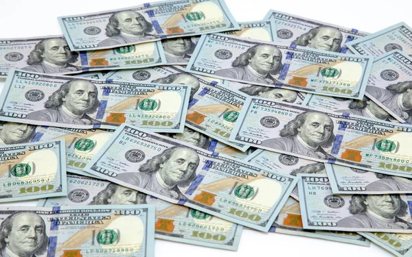 ドル紙幣の背景 米ドル現金のお金 100 ドル紙幣 百の木びき台 — ストック写真