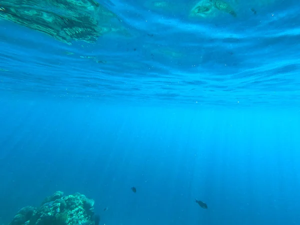 Gyönyörű textúra a tenger és az óceán vizén. kék háttéren. Víz alatti fényképezés. Red Sea, Egyiptom. — Stock Fotó