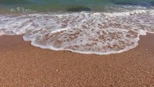 Onderbrekingslijn Statische Video Mooie Golven Breken Kust Rotsen Zand Egypte — Stockvideo