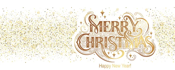 Merry Christmas Happy New Year Vintage Background Typography Drawn Hands — Stock Vector