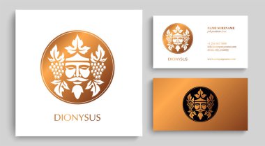 Adamın yüzü üzüm ve yapraklarla süslenmiş. Baküs ya da Dionysos. Şarap üreticileri ve şarapçılar için antika bir tarz.