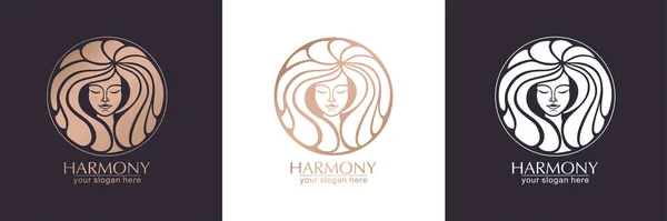 Weibliches Gesicht Logo Emblem Für Einen Schönheits Oder Yoga Salon — Stockvektor