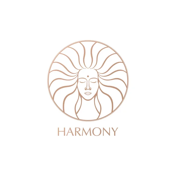 Logo Visage Féminin Emblème Pour Salon Beauté Yoga Style Harmonie — Image vectorielle