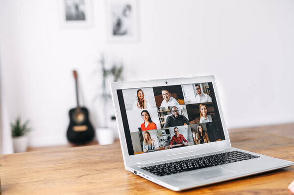 Video meeting. Group of people on the laptop