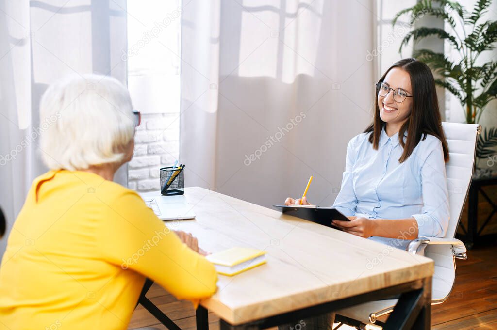 An older woman has a job interview