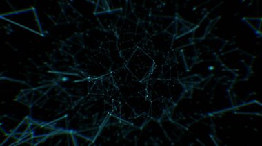 3D işlenmiş soyut pleksus şekiller. Bağlantı ve web kavramı. Çizgiler ve noktalar ile dijital, iletişim ve teknoloji arka plan. Loopable serisi