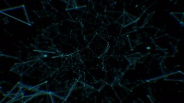 3D işlenmiş soyut pleksus şekiller. Bağlantı ve web kavramı. Çizgiler ve noktalar ile dijital, iletişim ve teknoloji arka plan. Loopable serisi