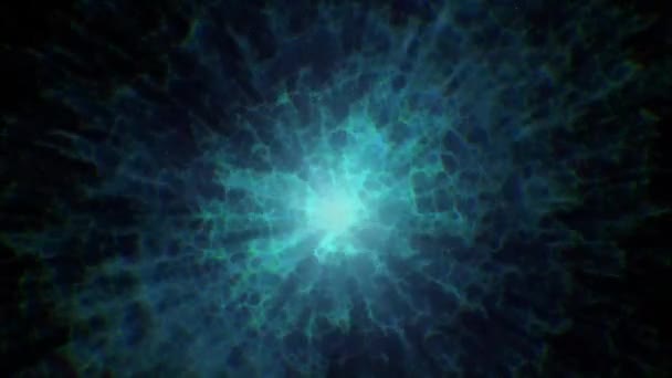 Sfムービーのためのエネルギー効果 抽象創造的な宇宙の背景 ハイパーは別の銀河にジャンプします 光の速度 動いているネオンの光線 美しい花火 カラフルな爆発 ビッグバン 星を通り抜けるシームレスループ — ストック動画