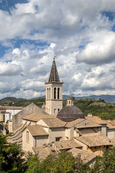 Catedral Cidade Spoleto Vista Rocca Albornoziana Umbria Itália — Fotografia de Stock