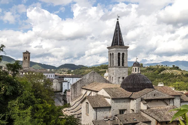 Cattedrale Della Città Spoleto Vista Rocca Albornoziana Umbria Italia Immagine Stock