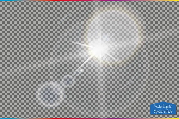 Şeffaf güneş ışığı vektörü. Özel lens ışık efekti..