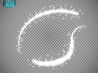 Kıvılcım girdap iz etkisi üzerinde şeffaf arka plan izole parlayan sihirli kümesi. Bokeh glitter dalga satır parlak flaş ışıkları uçan ile. Vektör çizim