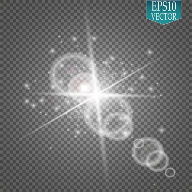 Şeffaf güneş ışığı vektörü. Özel lens ışık efekti..