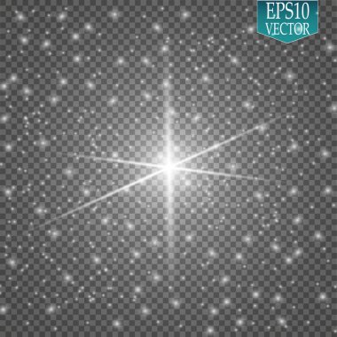 Altın parlayan kümesi üzerinde şeffaf arka plan izole etkileri ışıklar. Güneş ışınları ile flash ve spot. Parlama ışık efekti. Yıldız patlaması ile parıldıyor.