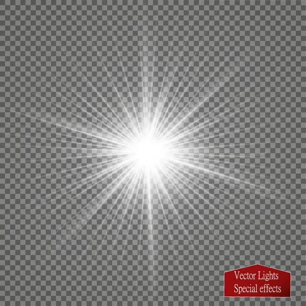 Parlama ışık efekti. Yıldız patlaması ile parıldıyor. Altın parlayan ışıklar — Stok Vektör