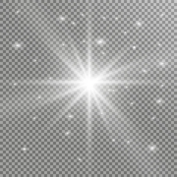 Efecto de luz brillante. Estrella reventó con destellos. Luces doradas brillantes — Vector de stock