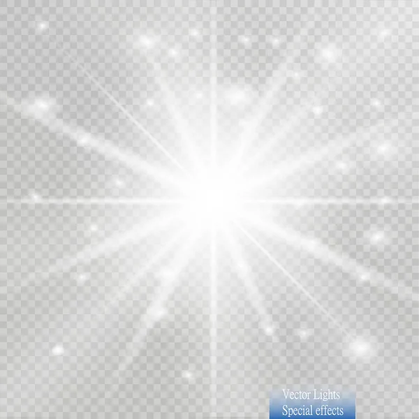 Glow light effect. Star burst with sparkles. Golden glowing lights — Stock Vector