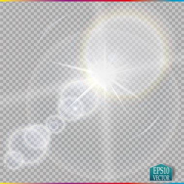 Şeffaf güneş ışığı vektörü. Özel lens ışık efekti..