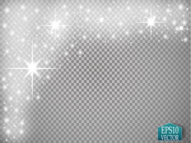 Altın parlayan kümesi üzerinde şeffaf arka plan izole etkileri ışıklar. Güneş ışınları ile flash ve spot. Parlama ışık efekti. Yıldız patlaması ile parıldıyor.