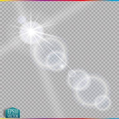 Şeffaf güneş ışığı vektörü. Özel lens ışık efekti..