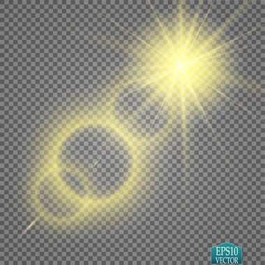 Şeffaf güneş ışığı vektörü. Özel lens ışık efekti..