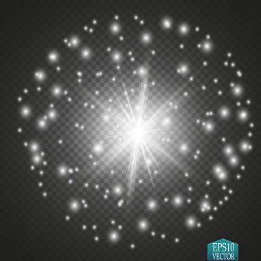 Parlama ışık efekti. Yıldız patlaması ile parıldıyor. Altın parlayan ışıklar