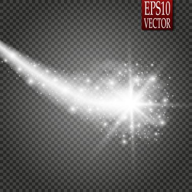 Kıvılcım girdap iz etkisi üzerinde şeffaf arka plan izole parlayan sihirli kümesi. Bokeh glitter dalga satır parlak flaş ışıkları uçan ile. Vektör çizim