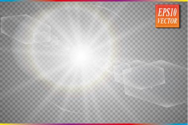 Şeffaf güneş ışığı vektörü. Özel lens ışık efekti..