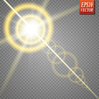 Şeffaf güneş ışığı vektörü. Özel lens ışık efekti..